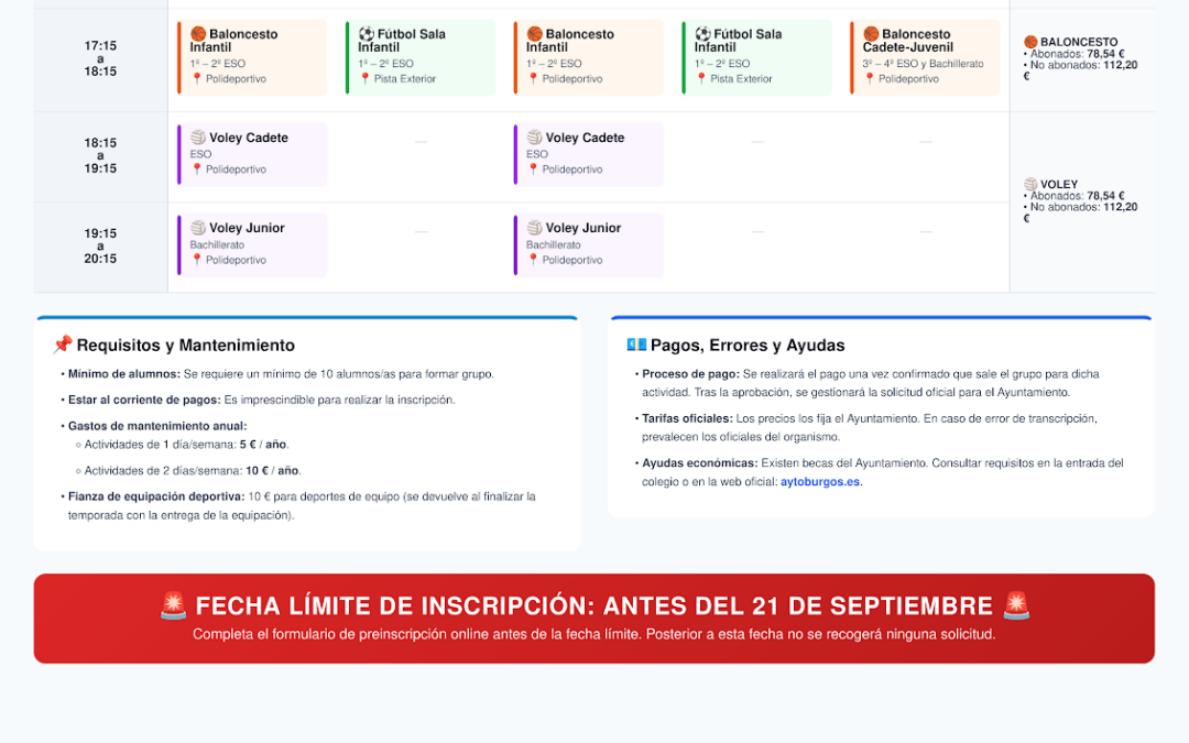 ¡Inscripciones abiertas! Actividades Deportivas del Ayuntamiento para Secundaria y Bachillerato (Curso 2026–2027)