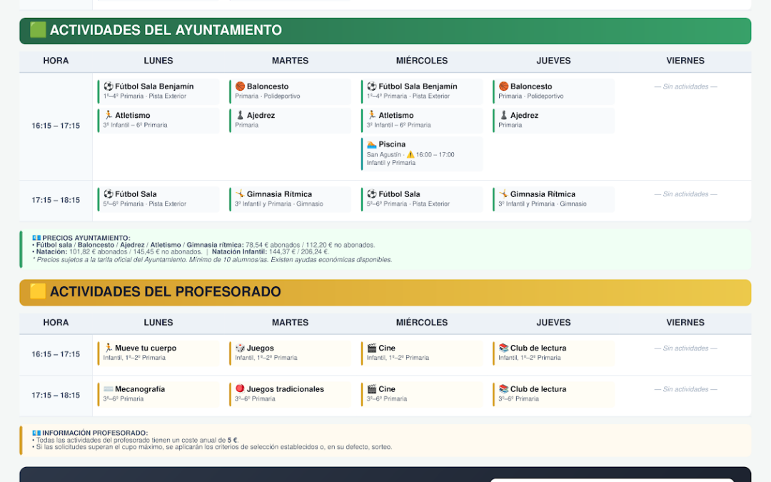 ¡Ya está abierto el plazo de inscripción para las Actividades Extraescolares del Curso 2026–2027!